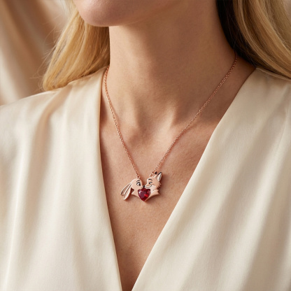 Animal City Bunny and Fox Inspired Hug Heart Couple  Necklace-Sotiya