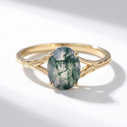 Sotiya Nature Inspired Moss Agate Oval Cut Engagement Ring Sterling Silver-Sotiya