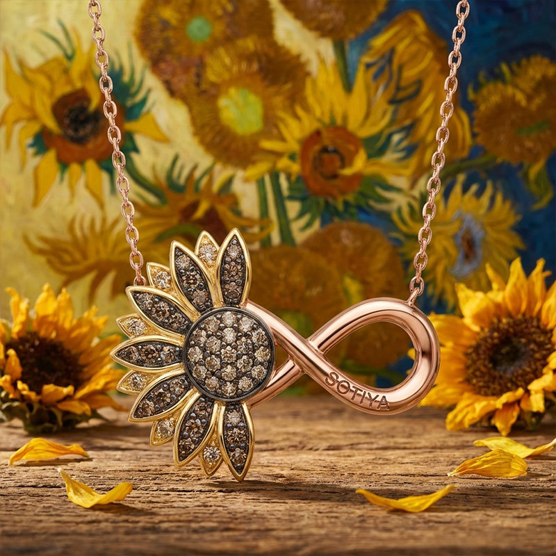 Sotiya Artist Collection Coffee Sunflower Personalized Engraving Necklace Sterling Silver-Sotiya