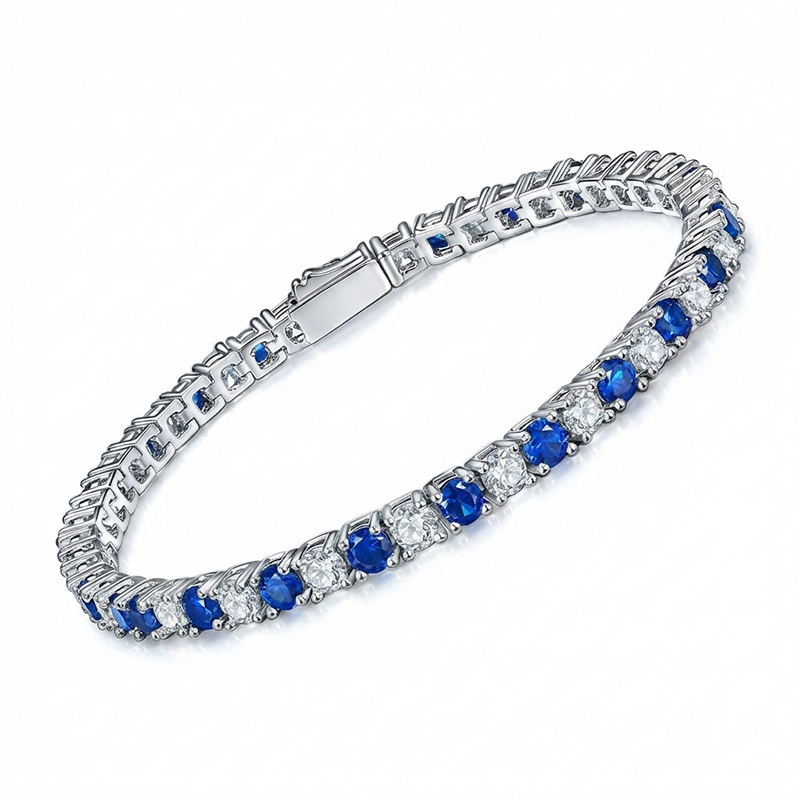 Sotiya Lab Grown Sapphire/Ruby Red 3mm Alternating Round Cut Tennis Bracelet Sterling Silver