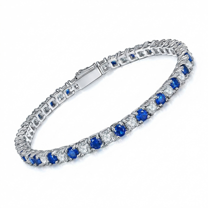 Sotiya Lab Grown Sapphire/Ruby Red 3mm Alternating Round Cut Tennis Bracelet Sterling Silver