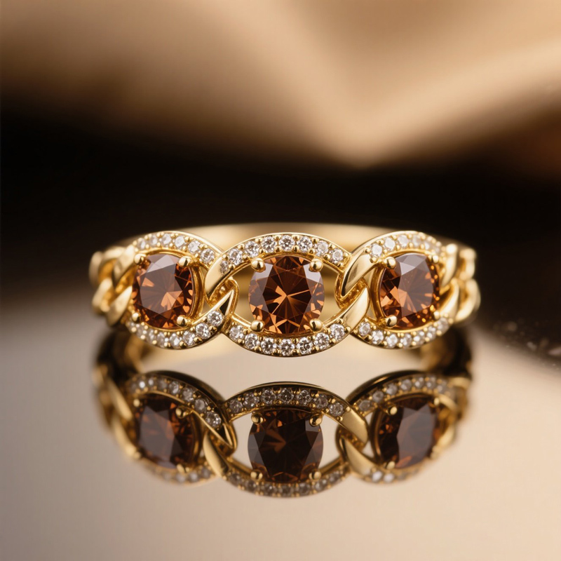 Sotiya Chain Link Round Cut Coffee Women's Wedding Ring Sterling Silver-Sotiya