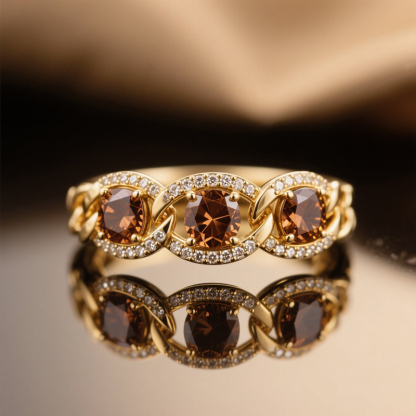 Sotiya Chain Link Round Cut Coffee Women's Wedding Ring Sterling Silver-Sotiya