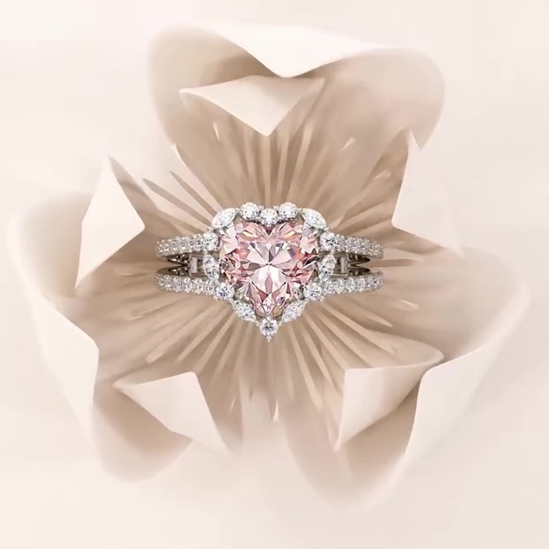 Sotiya Synthetic Morganite Halo Heart Cut Engagement Ring Sterling Silver-Sotiya