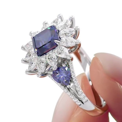 Sotiya Halo Asscher Cut Sidestones Engagement Ring Sterling Silver-Sotiya