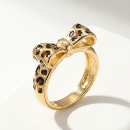 Sotiya Leopard Print Bowknot Enamel Ring Sterling Silver-Sotiya