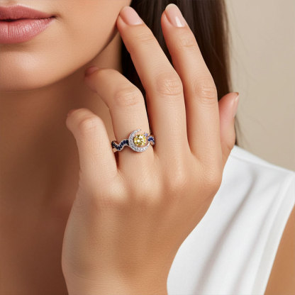 Sotiya Artist Collection Famous Painting Starry Night Round Cut Cocktail Ring Sterling Silver-Sotiya