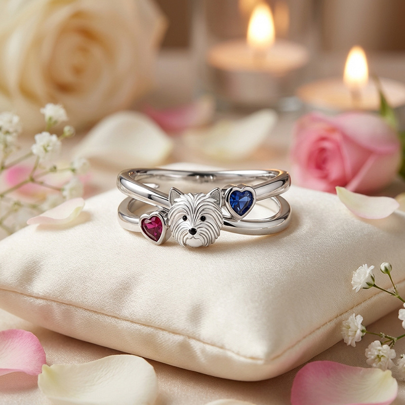 Sotiya West Highland White Terrier Enamel Heart Cut Ring Sterling Silver-Sotiya