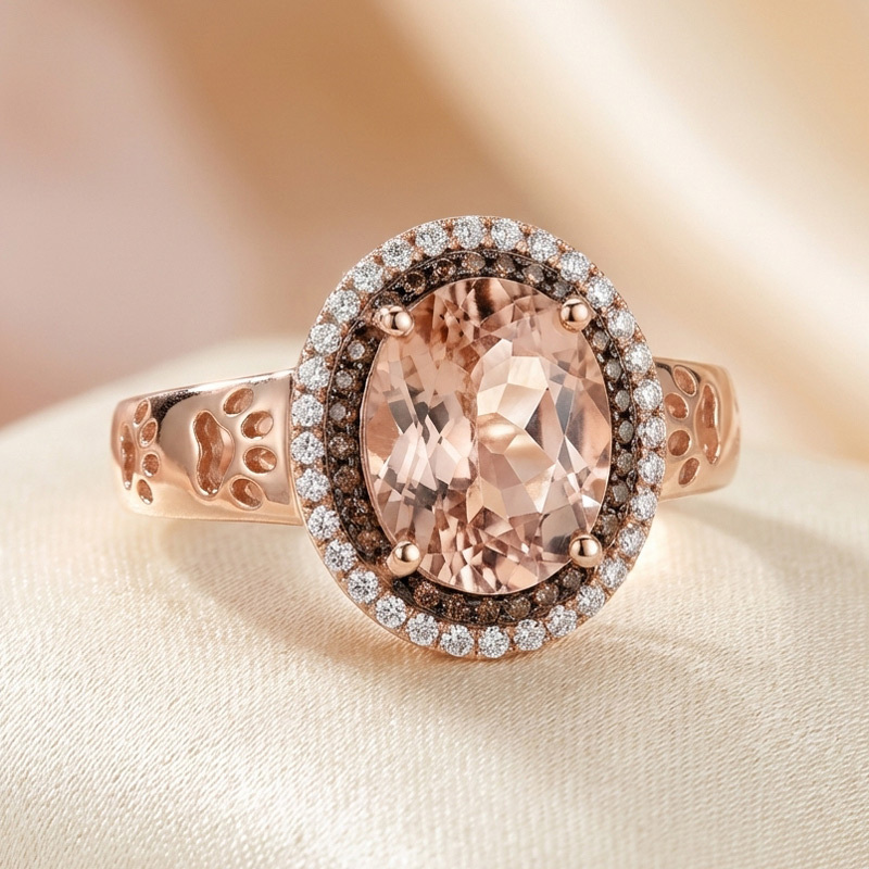 Sotiya Cat Paw Double Halo Synthetic Morganite Oval Cut Coffee Engagement Ring Sterling Silver-Sotiya
