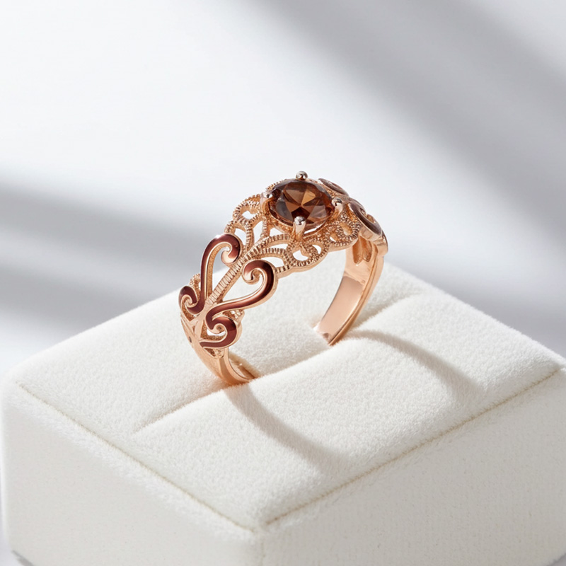 Sotiya Victorian Rococo Enamel Round Cut Coffee Engagement Ring Sterling Silver-Sotiya