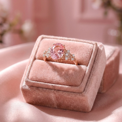 Sotiya Floral Sidestones Pink Oval Fantasy Starbrite Cut Engagement Ring Sterling Silver-Sotiya