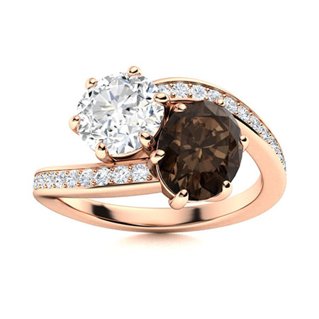 Sotiya Toi et Moi Bypass Coffee Oval and Round Cut Two Stone Engagement Ring Sterling Silver-Sotiya