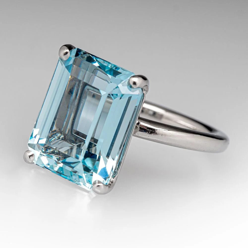 Sotiya Solitaire Emerald Cut Aquamarine Engagement Ring Sterling Silver-Sotiya