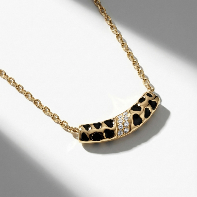 Sotiya Leopard Print Enamel Necklace Sterling Silver-Sotiya