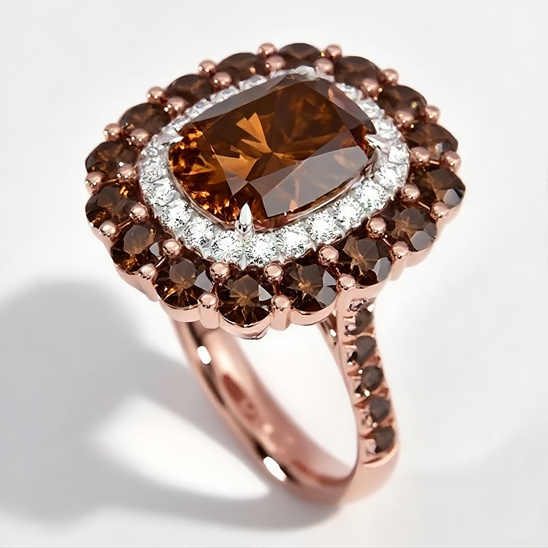 Sotiya Cathedral Double Halo Cushion Cut Coffee Engagement Ring Sterling Silver-Sotiya