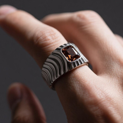 Sotiya Solitaire Coffee Cushion Cut Men's Promise Ring Sterling Silver-Sotiya