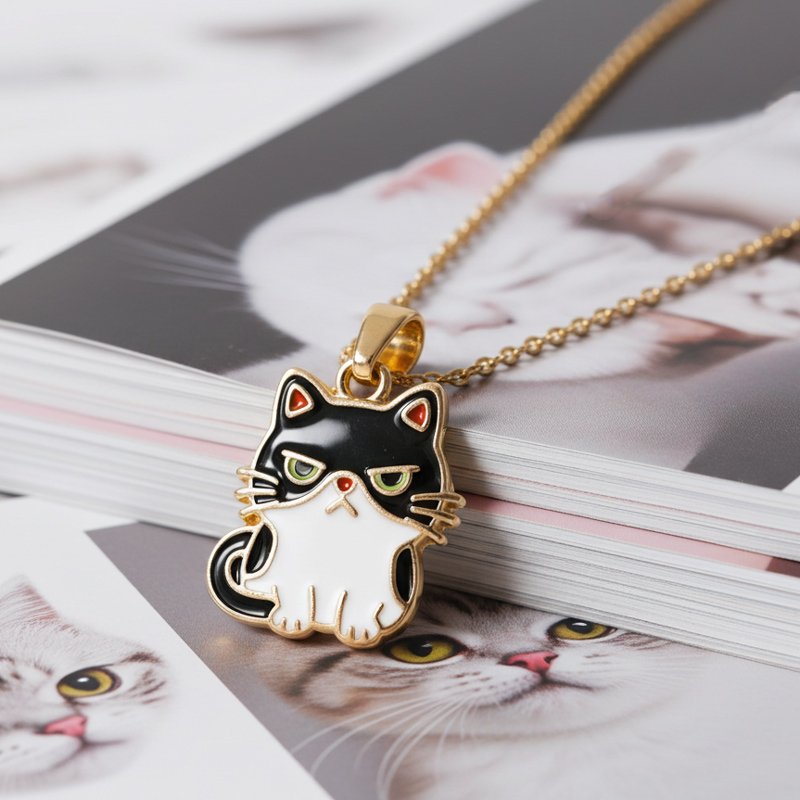Sotiya Grumpy Cat Enamel Pendant Necklace-Sotiya