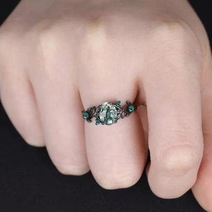 Sotiya Nature Inspired Oval Cut Green Moss Agate Engagement Ring Sterling Silver-Sotiya