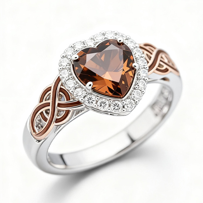 Sotiya Halo Heart Cut Knot Coffee Enamel Engagement Ring Sterling Silver-Sotiya