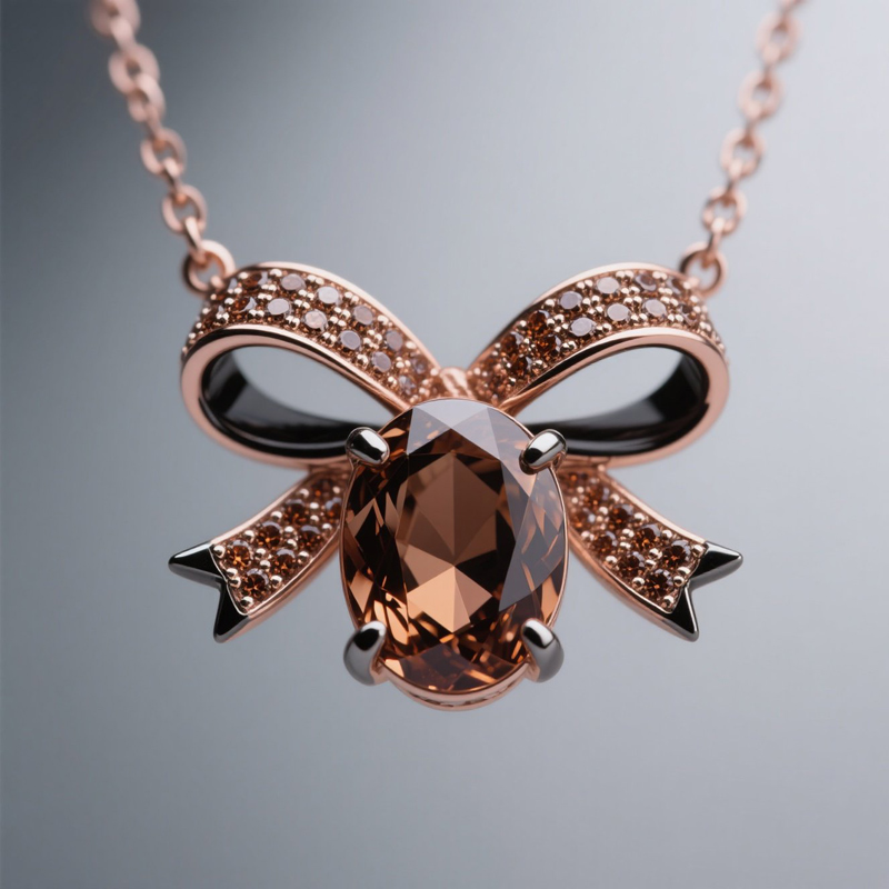 Sotiya Two Tone Bow Knot Oval Cut Coffee Necklace Sterling Silver-Sotiya