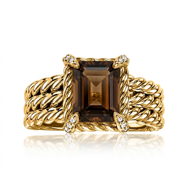 Sotiya Twisted Rope Emerald Cut Coffee Engagement Ring Sterling Silver
