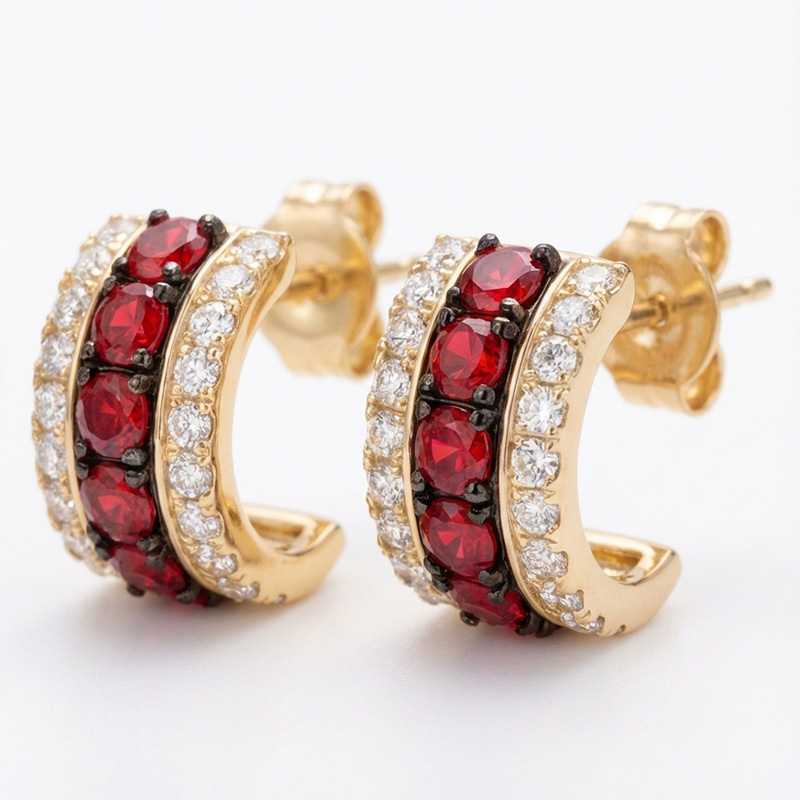 Sotiya Three-Row Round Cut Stud Earrings Sterling Silver-Sotiya