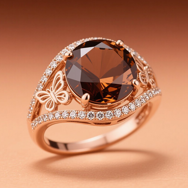 Sotiya Butterfly Round Cut Coffee Engagement Ring Sterling Silver-Sotiya