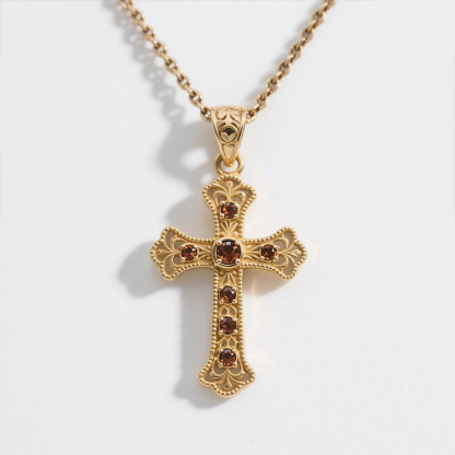 Sotiya Victorian Cross Design Faith Round Cut Coffee Necklace Sterling Silver-Sotiya