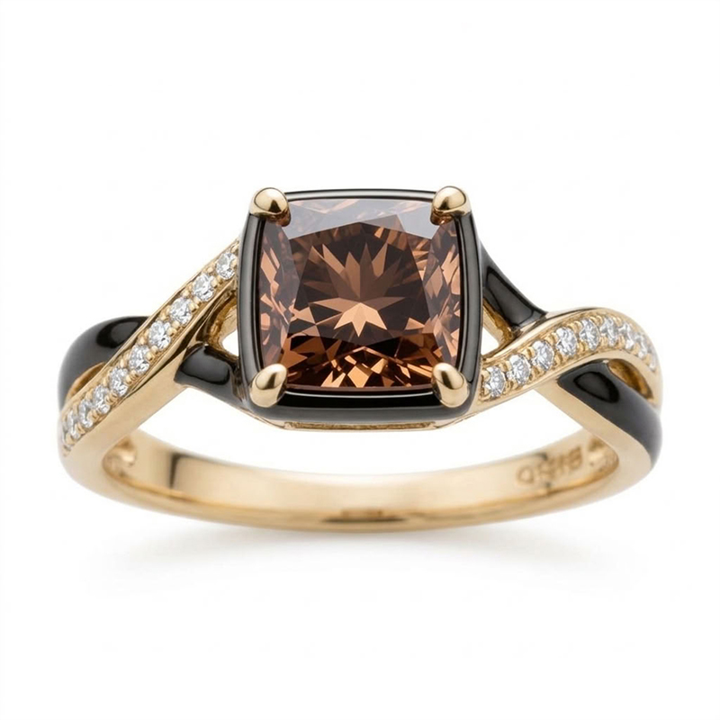 Sotiya Two Tone Twist Cushion Cut Coffee Engagement Ring Sterling Silver