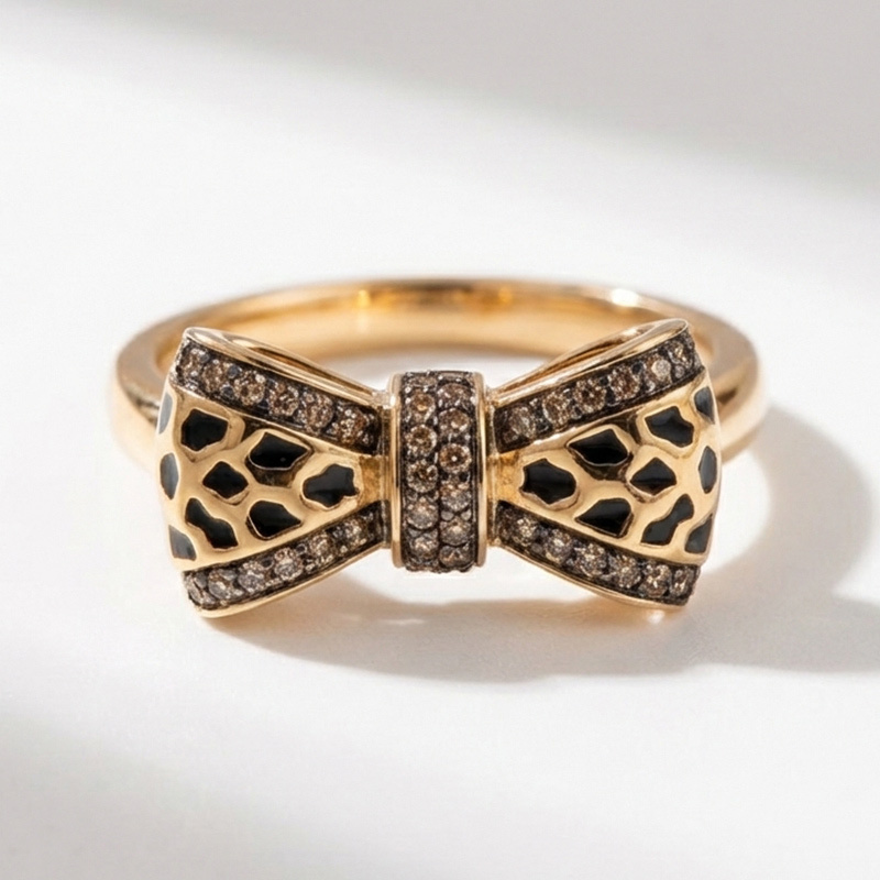 Sotiya Leopard Print Bowknot Coffee Enamel Ring Sterling Silver-Sotiya