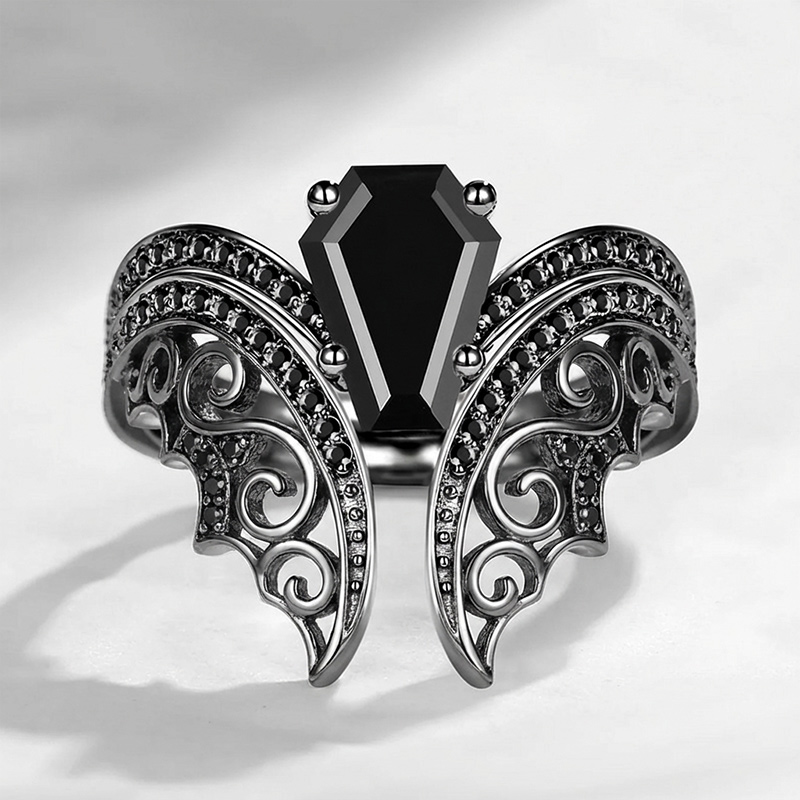 Sotiya Vintage Bat Coffin Cut Wedding Bridal Ring Set Sterling Silver-Sotiya