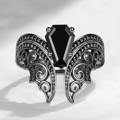 Sotiya Vintage Bat Coffin Cut Wedding Bridal Ring Set Sterling Silver-Sotiya