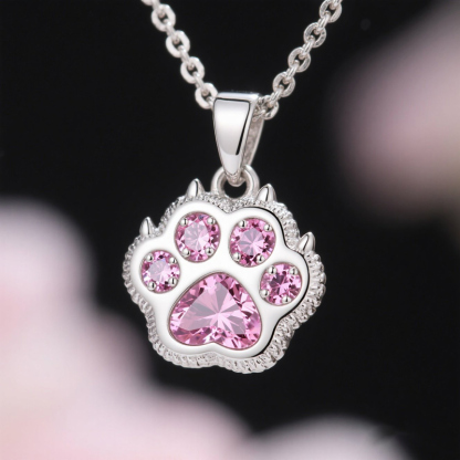Sotiya Pet Cat Dog Paw Pink Heart Cut Pendant Necklace Sterling Silver-Sotiya
