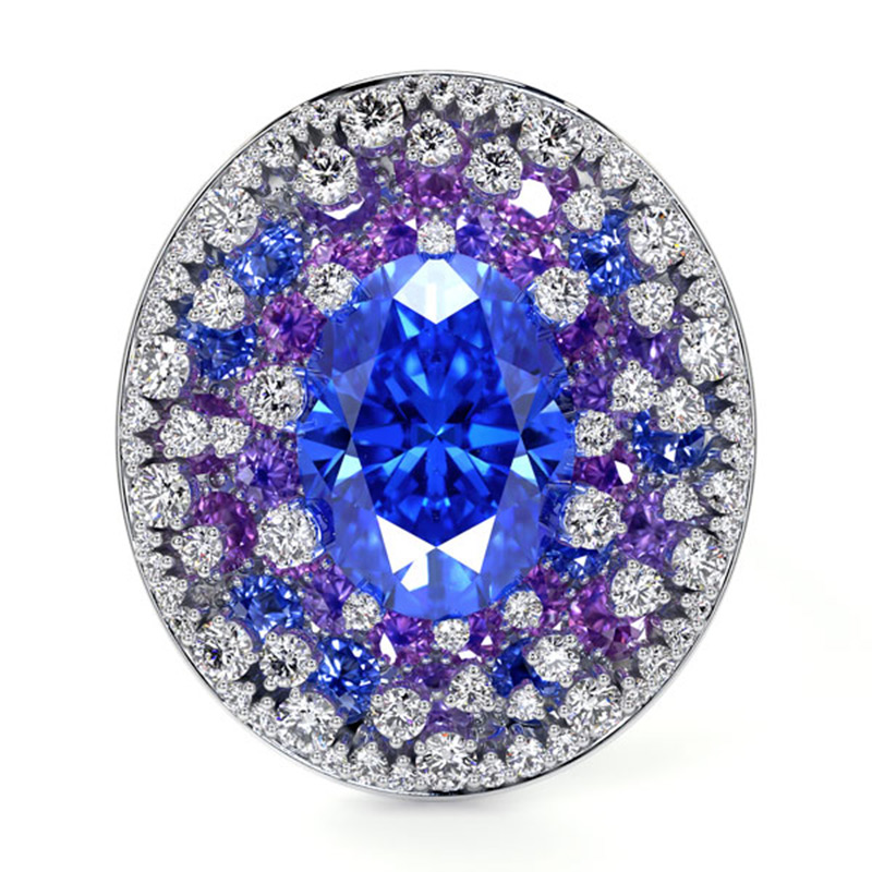 Sotiya Artist Collection Water Lilies Oval Cut Sapphire Blue Cocktail Ring Sterling Silver-Sotiya