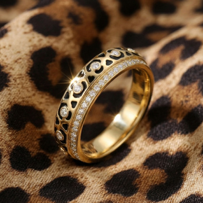 Sotiya Leopard Print Black Enamel Eternity Ring Sterling Silver-Sotiya
