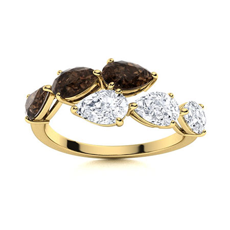 Sotiya Bypass Six Stones Coffee Pear Cut Cocktail Ring Sterling Silver-Sotiya