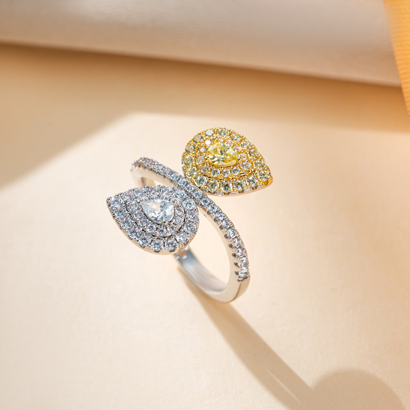 Sotiya Toi et Moi Canary Two Halo Pear Cut Engagement Ring Sterling Silver-Sotiya