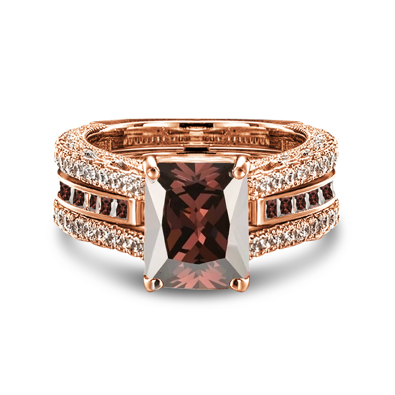 Sotiya Interchangeable Radiant Cut Coffee Wedding Bridal Ring Set