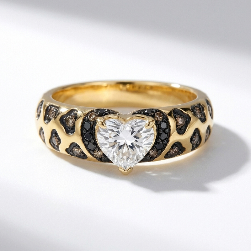Sotiya Heart Cut Leopard Print Coffee Black Enamel Ring Sterling Silver-Sotiya