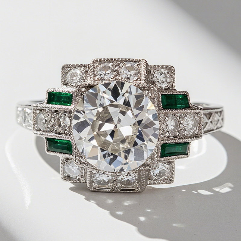 Sotiya Art Deco Round Cut Engagement Ring Sterling Silver-Sotiya