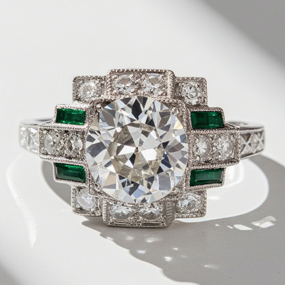 Sotiya Art Deco Round Cut Engagement Ring Sterling Silver-Sotiya