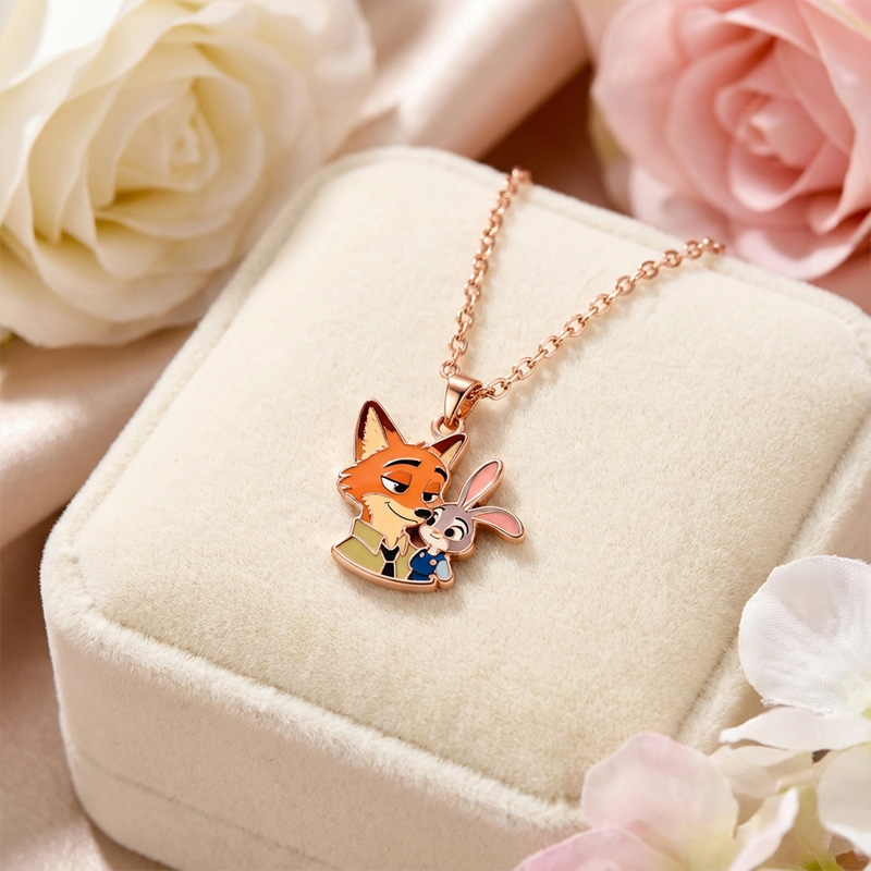 Animal City Bunny and Fox Inspired Couple Enamel Necklace-Sotiya