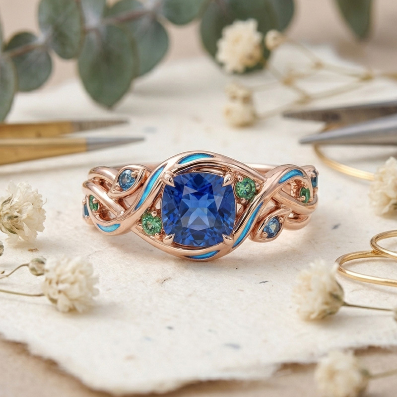 Sotiya Fluorescence Twist Cushion Cut Engagement Ring Sterling Silver-Sotiya