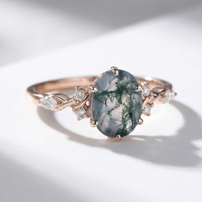 Sotiya Twisted Vine Moss Agate Oval Cut Engagement Ring Sterling Silver-Sotiya