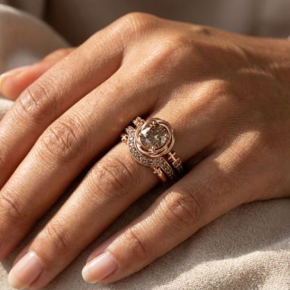 Sotiya 3PC Rose Design Faith Cross Coffee Round Cut Wedding Bridal Ring Set Sterling Silver-Sotiya