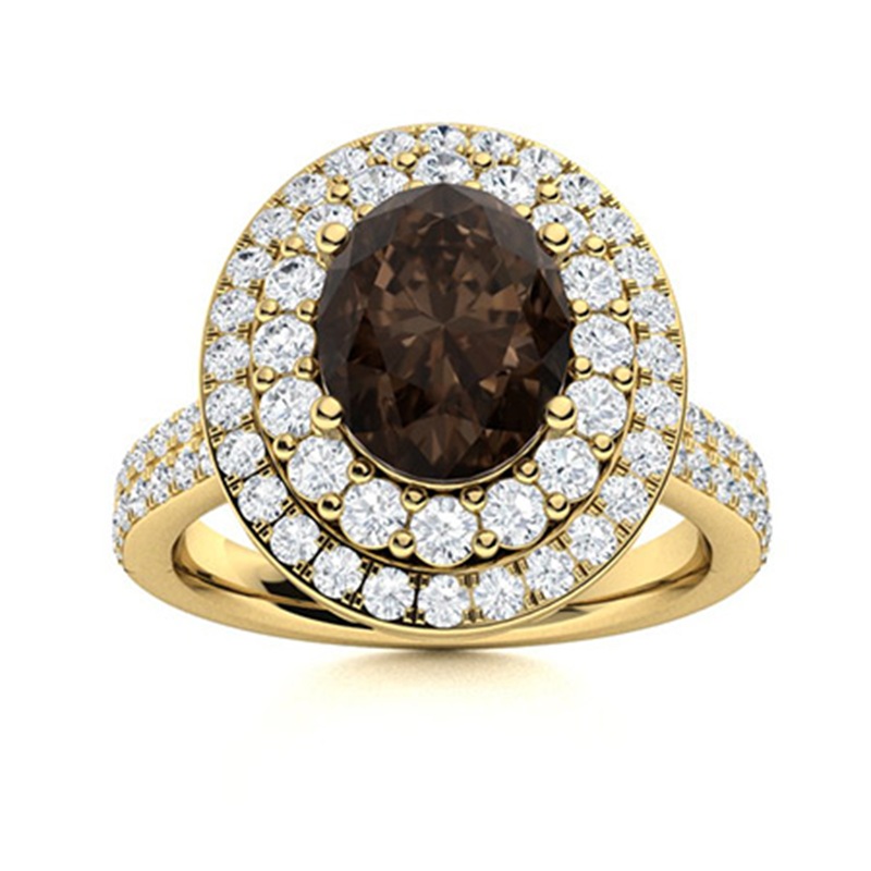 Sotiya Double Halo Coffee Oval Cut Engagement Ring Sterling Silver