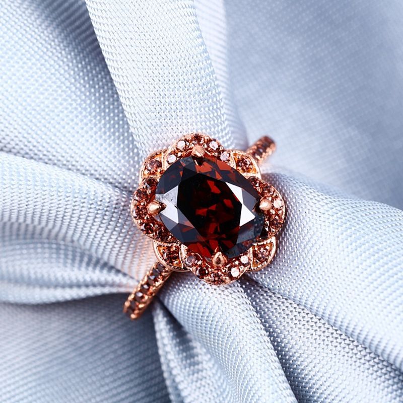 Sotiya Vintage Halo Oval Cut Coffee Engagement Ring Sterling Silver-Sotiya