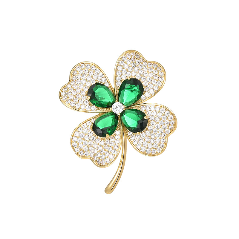 Sotiya Four Leaf Clover Pear Cut Emerald Green Brooch-Sotiya