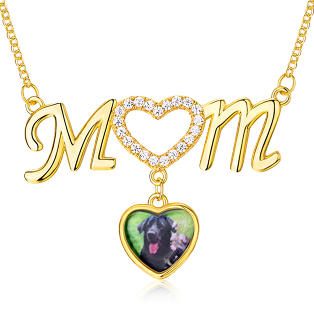 Sotiya MOM Heart Shape Customized Photo Pendant Engraved Necklace Sterling Silver-Sotiya