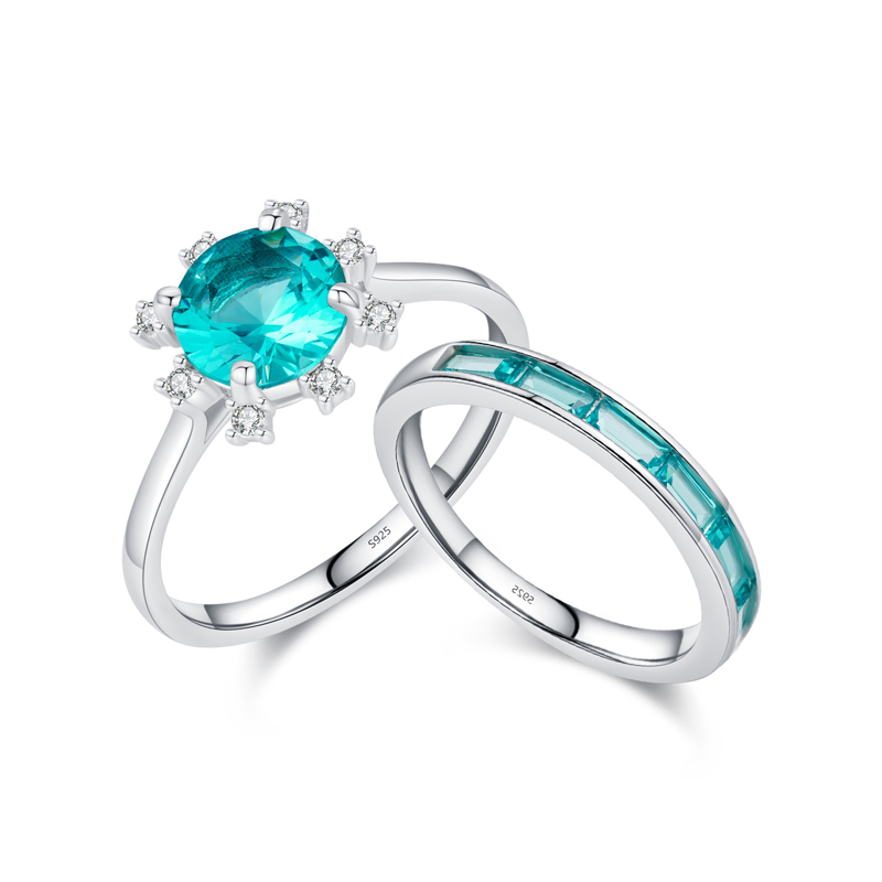 Sotiya Sunflower Paraiba Round Cut Ring Set Sterling Silver